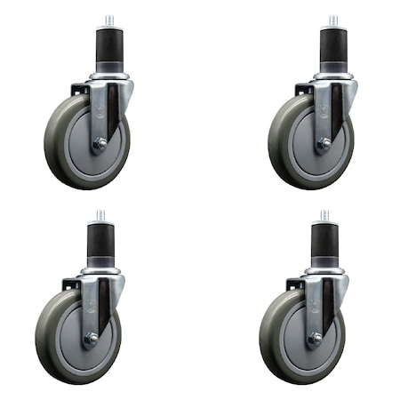 Service Caster 5'' Gray Poly Wheel Swivel 1-5/8'' Expanding Stem Caster Set, 4PK SCC-EX20S514-PPUB-158-4
